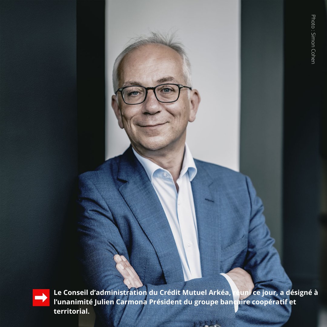 #gouvernance Le Conseil d’administration du <a href="/cmarkea/">Crédit Mutuel Arkéa</a>, réuni ce jour, a désigné à l’unanimité <a href="/Julien_Carmona_/">Julien Carmona</a>  Président du groupe bancaire coopératif et territorial. 
Le communiqué : cm-arkea.com/banque/assuran…