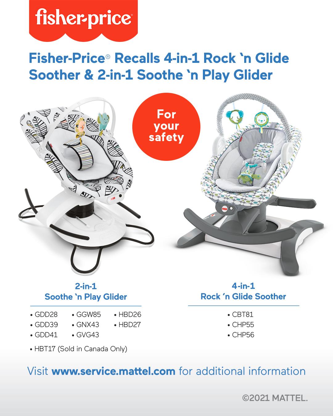 Fisher price 4 in 1 clearance rock n glide soother recall