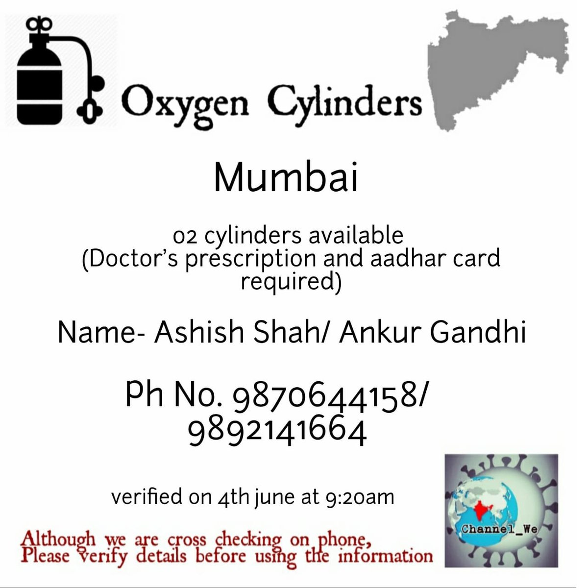 Channel_We_'s tweet photo. Oxygen cylinders, concentrators, refills available in Mumbai.
#covidcrisisinindia #indiafightscovid19together #covidhealth #covidresources #oxygen #oxygenconcentrator #oxygenrefill #oxygencylinder #helpingothers #secondlinesupport  #Channel_we https://t.co/kzNi7PsEyp