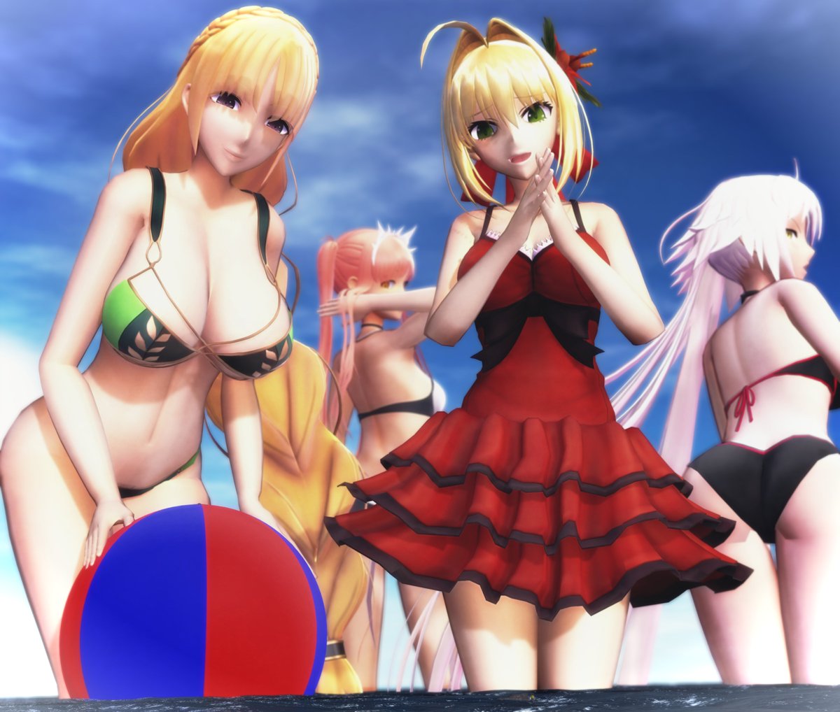 Just a quick silly picture with very big waifus in bikini's