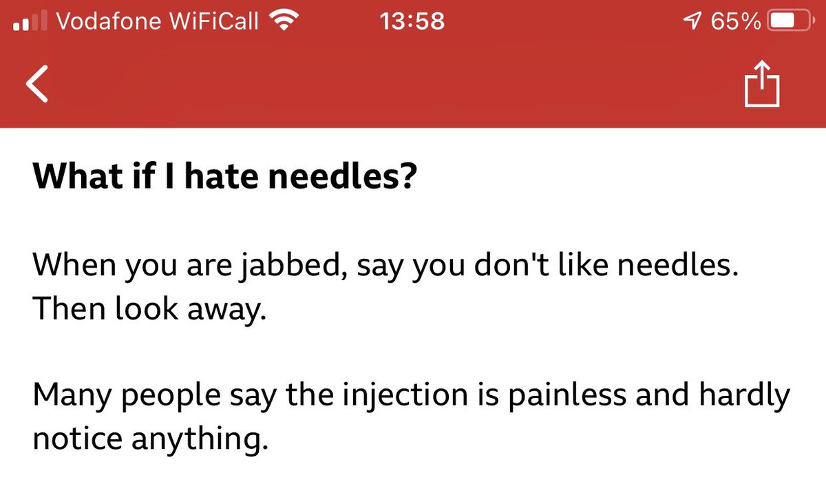 HannahMonty's tweet photo. Top tip from @BBCBreaking on what to do if you don’t like needles on vaccine day 😂 https://t.co/eFf6yTPsSh