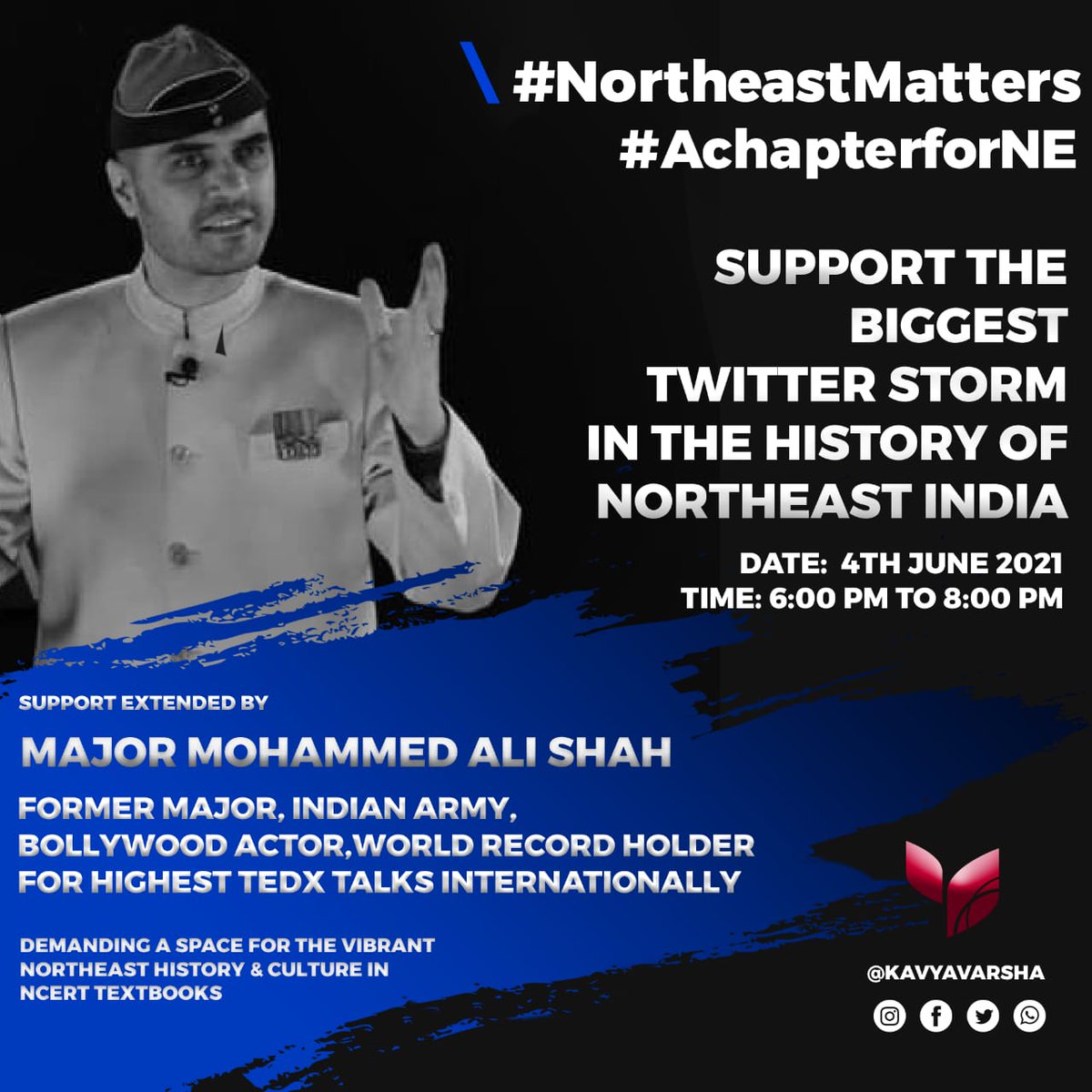 MajorAliShah's tweet photo. Jai Hind!!

I'm fortunate to have served with the "Assam rifles" when I was posted as ADC to GOC 3 Corps in the North East! I learnt about the culture &amp; also learnt to speak fluent Nagamese!

I request @ncert to add one mandatory chapter on NE !

#NorthEastMatters #AchapterforNE https://t.co/29mfAYFfFZ