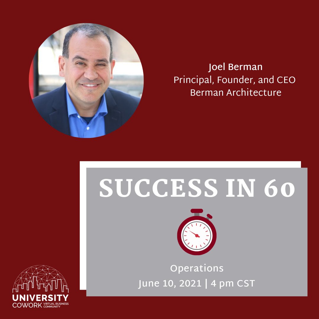 University CoWork Virtual Accelerator (@universitycw) on Twitter photo Wish there were more hours in the day to accomplish more? Learn to optimize!
Virtual event π₯ June 10, 2021 4pm cst. See how <a href="/UniversityCW/">University CoWork Virtual Accelerator</a> member Joel Berman of <a href="/BermanArch/">BermanArch</a> sets his team up for success.
#LinkInBio #BermanDesign #12BusinessPillars #SuccessIn60 #UniversityCoWork Wish there were more hours in the day to accomplish more? Learn to optimize!
Virtual event π₯ June 10, 2021 4pm cst. See how <a href="/UniversityCW/">University CoWork Virtual Accelerator</a> member Joel Berman of <a href="/BermanArch/">BermanArch</a> sets his team up for success.
#LinkInBio #BermanDesign #12BusinessPillars #SuccessIn60 #UniversityCoWork