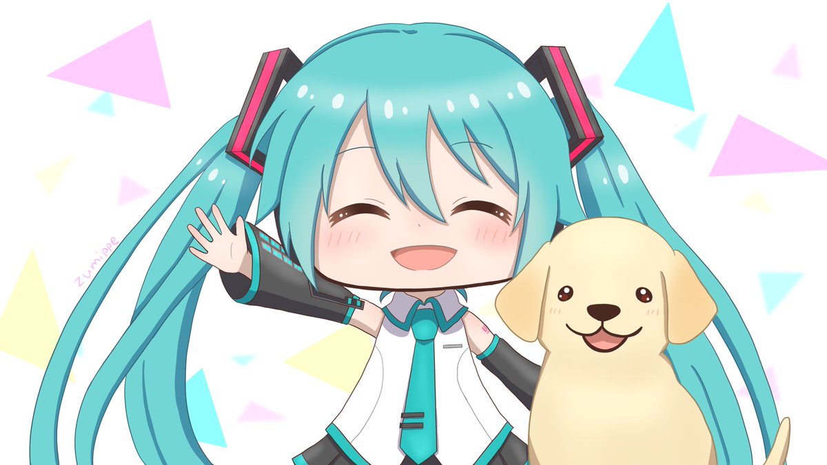 初音ミク「#prsk_FA  #初音ミク
バチャシンミクちゃんとラブラドールレトリバー🐶」|ずみっぺ🐹のイラスト