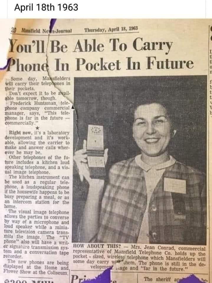 fonexpress's tweet photo. #ThrowbackThursday April 18, 1963: You'll be able to carry a phone in pocket in future #TBT .^MC https://t.co/IA9cqkBrcw