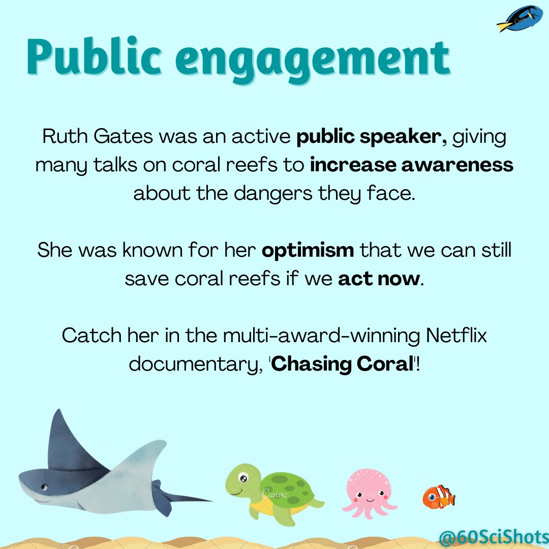 60SciShots's tweet photo. Dr. Gates is most famous for her work on Super Coral - resilient coral #stocks developed to replenish our ocean's #CoralReefs (2/2)

#scicomm #WomenInSTEM #WomenInScience #Pride2021 #PrideMonth #netflix #MarinePollution #savetheocean #FishFriday https://t.co/1LYnsXP3uU