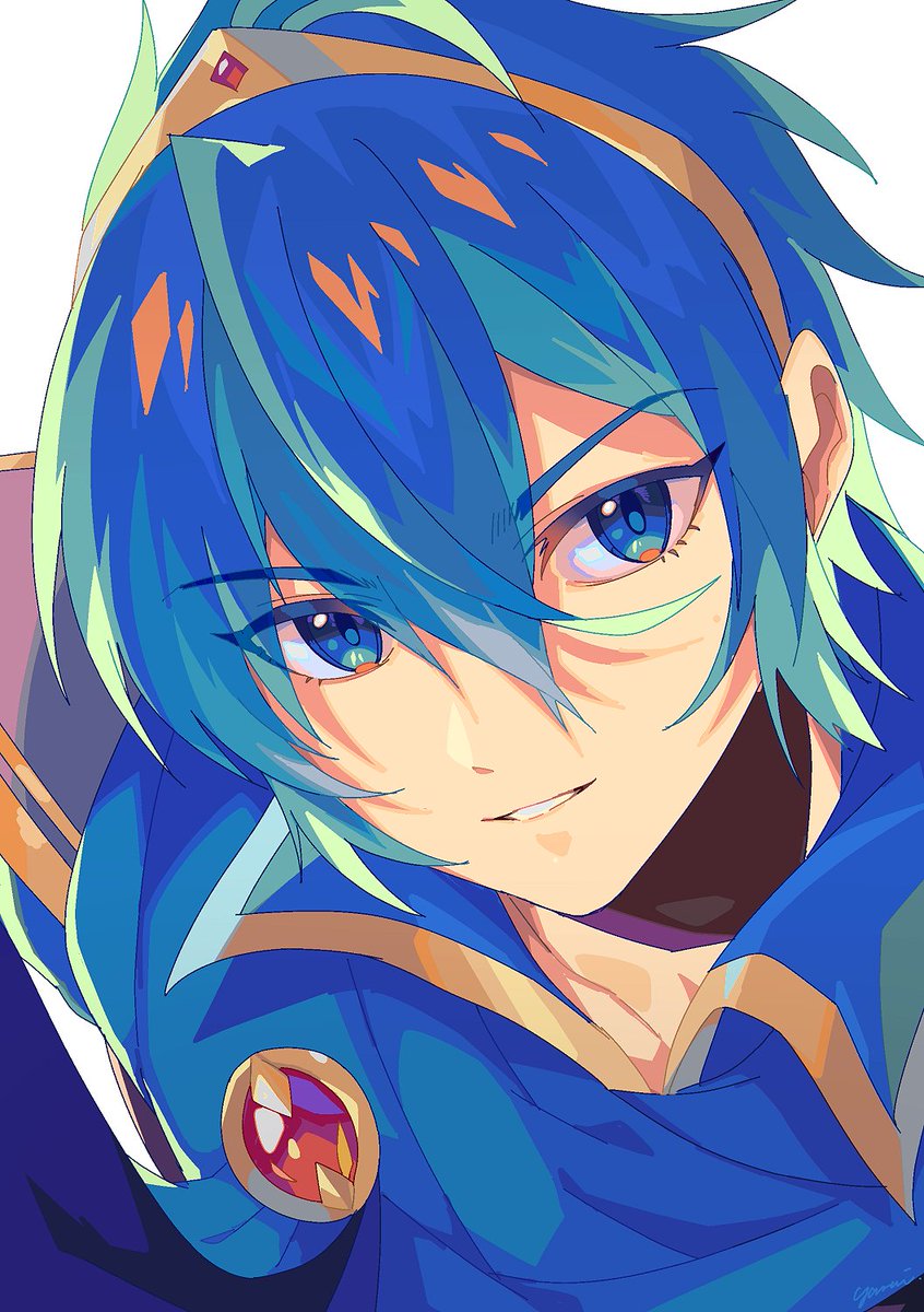 marth (fire emblem) 1boy blue eyes male focus blue hair solo tiara smile  illustration images