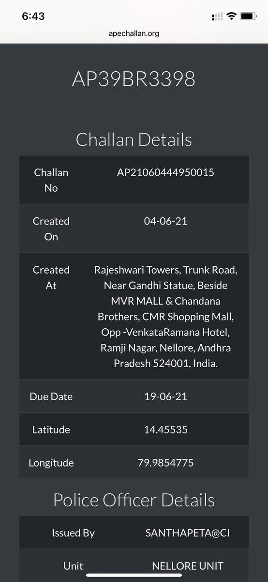 blame4's tweet photo. @APPOLICE100 @sp_nlr     
Very disheartened with the wrong work done by Nellore police was going home at 11:59 in the afternoon  
The police jeep was waiting  
Didn’t even consider of asking anything 
Clicked photo without consent 
Attaching images 
voilation it says didn’t obey https://t.co/NfVZZdAtQO