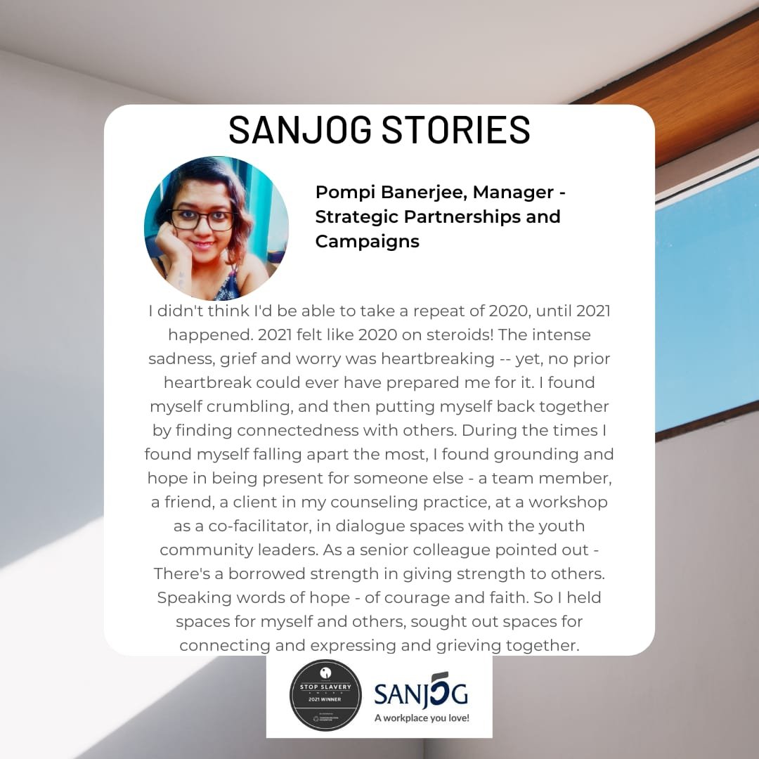 IndiaSanjog's tweet photo. Sanjog Stories--04/06/2021

@PompiBanerjeeKC, one of our managers at Sanjog, talk about how they received most of their strength by being there for others. Sucharita on the other hand found solace in spending time her cats. https://t.co/CIl3lNFtBZ