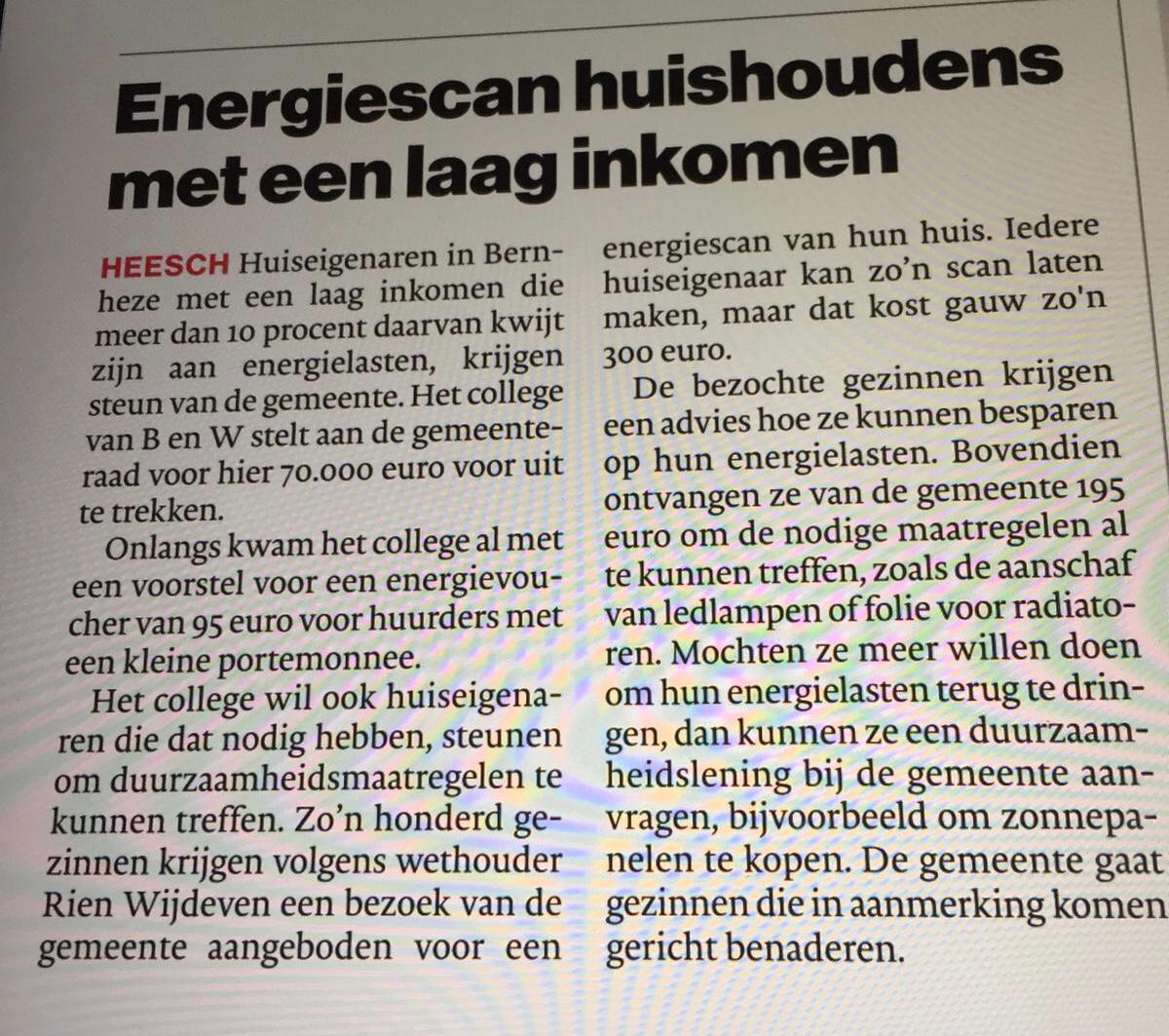 Een nieuw project in <a href="/bernheze_gem/">Gemeente Bernheze</a> waar wij als <a href="/GroeneGroei/">Groene Groei</a> ons graag voor inzetten; huishoudens met een smalle beurs op weg helpen met het verduurzamen van hun woning!💚