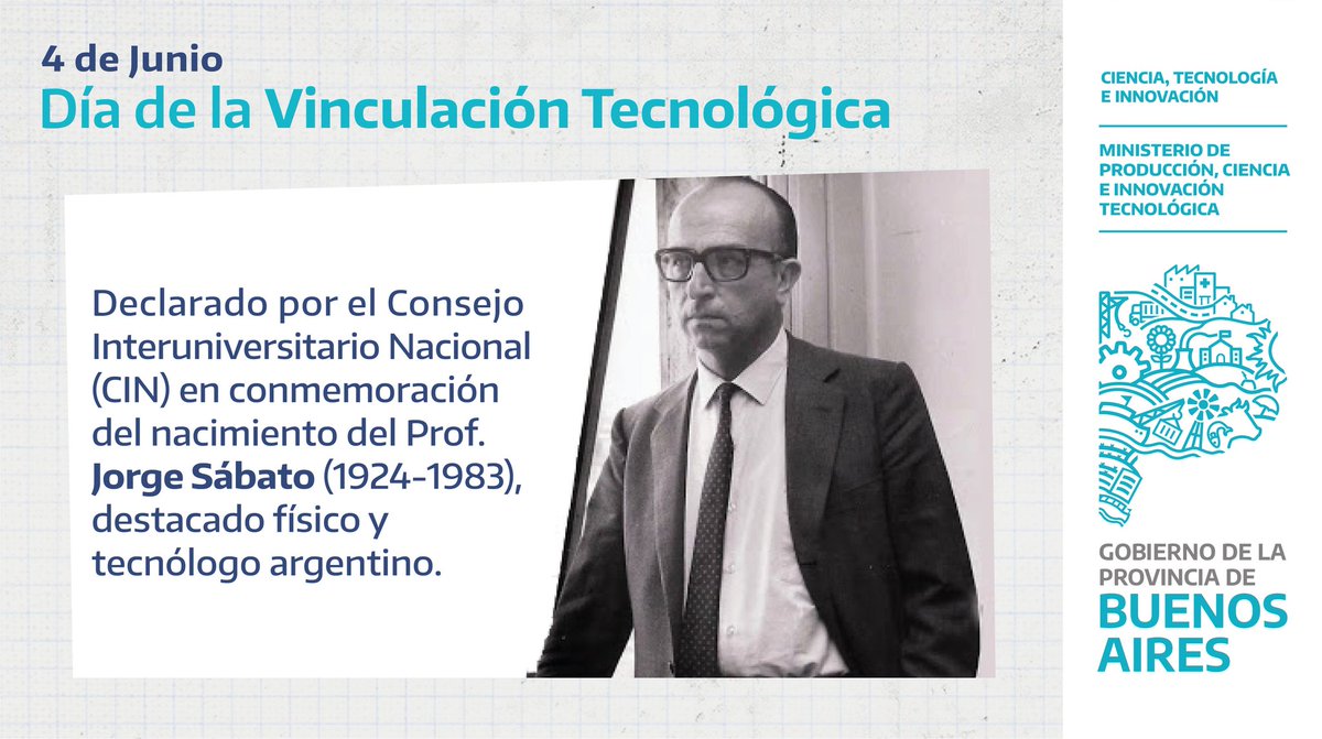 Celebramos el Día Nacional de la Vinculación Tecnológica, establecido en conmemoración al natalicio del Prof. Jorge Sábato. La jornada busca promover un trabajo articulado entre el sector público, productivo y el sistema universitario en materia científico- tecnológica.
