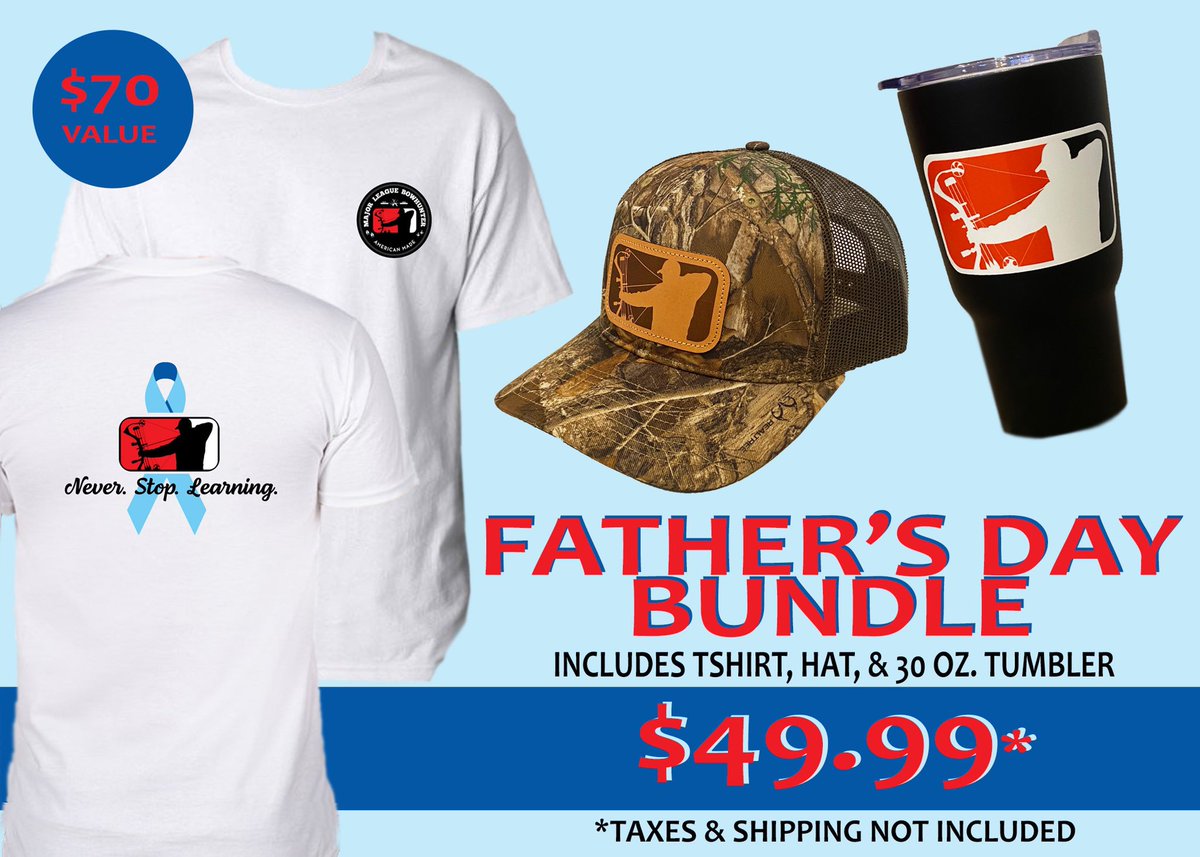 Father’s Day Bundle PRE-ORDER for only $49.99 ($70 value)! *This is a PRE-ORDER. Orders should ship out June 12th but may not arrive before Father’s Day. majorleaguebowhunter.com/online-store