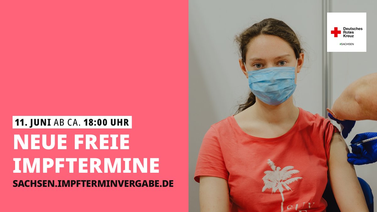 Ab ca. 18:00 Uhr ⏰ werden auf dem #Impfportal sachsen.impfterminvergabe.de wieder neue #Corona-Impf-Termine 💉🧬📅 eingestellt!

Bitte beachten ⚠ Es gibt immer noch nicht genügend #Covid19 #Impfstoff für alle! Wir bleiben dran 💪 #AermelHoch #DRK #Sachsen