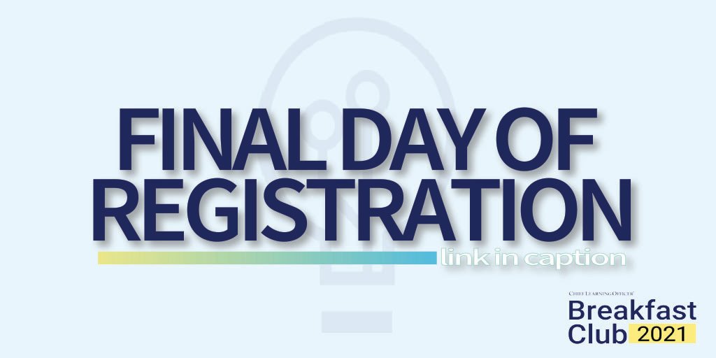 CLOmedia's tweet image. Registration for our final spring Breakfast Club closes TODAY at 1pm CT. Secure your spot now to ensure you don’t miss the incredible event we have planned for next week! #CLOBC #learning #chieflearningofficer shop.betterworkmedia.com/products/clo-b…