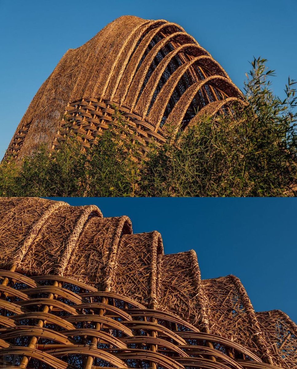 parametricarch's tweet image. The Pavilion by ZuoStudio expresses the natural beauty of Taichung, Taiwan 🇹🇼. Drawing influence from imagery of Taiwan’s central mountain range, the occupiable pavilion emanates a landform surrounded by water. 

(📸 by Shih-Hong, Yang) 

#Bamboo #BambooStructure #timber #wood