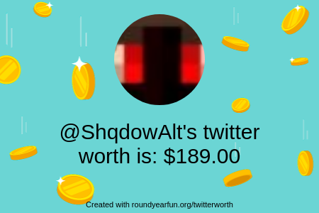 InfernoedAlt's tweet image. My Twitter worth is: $189.00

Find yours with roundyearfun.me/twitterworth

⠀