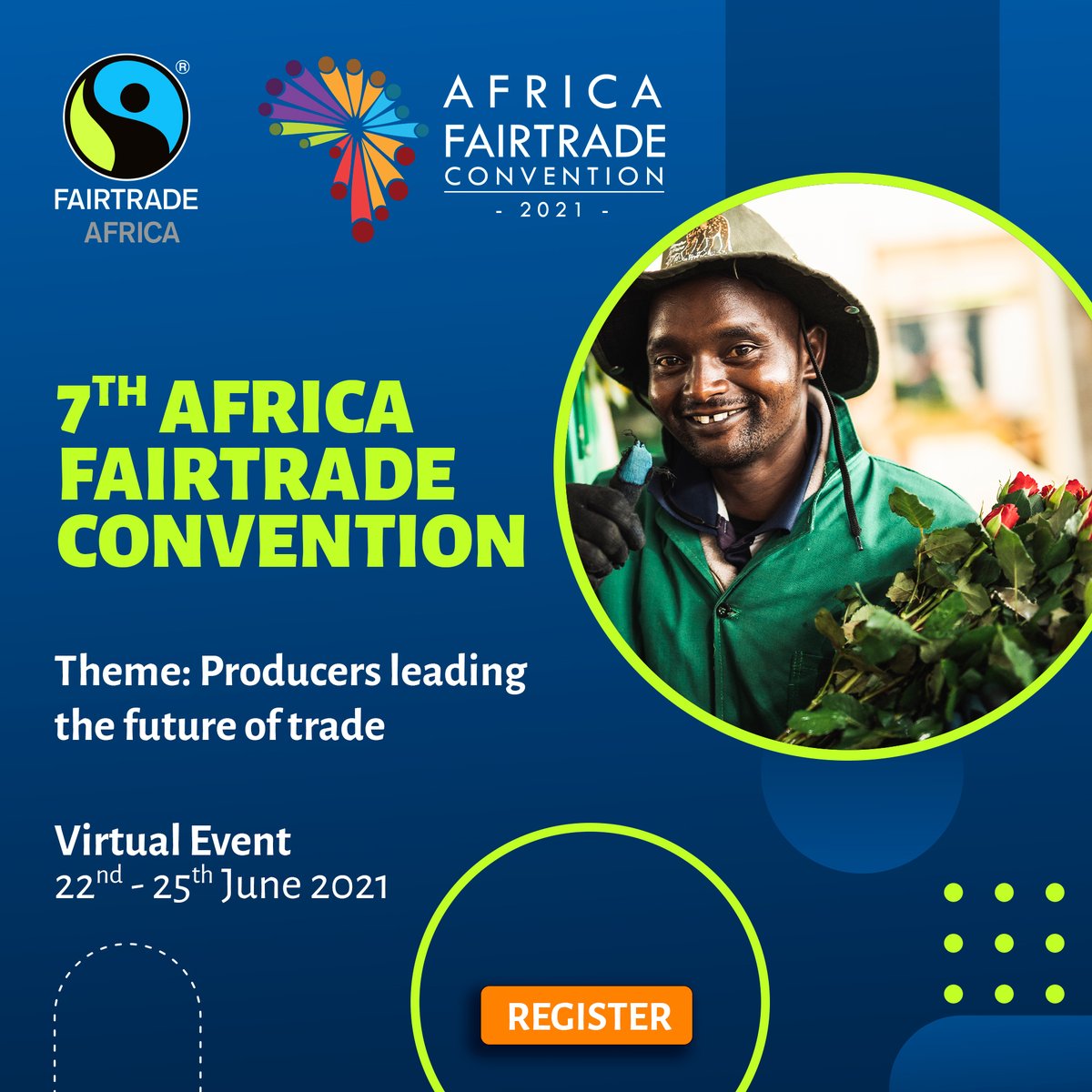 FairtradeAfrica's tweet photo. "We cant wait for the fire side chats with industry experts during the 7th Annual #AfricaFairtradeConvention happening from 22nd - 25th June 2021. Register using the link below and be part of these informative sessions. https://t.co/b9NXx7K22h

#FairtradeAfrica
#ProducersLead https://t.co/y96Nxm0HcW