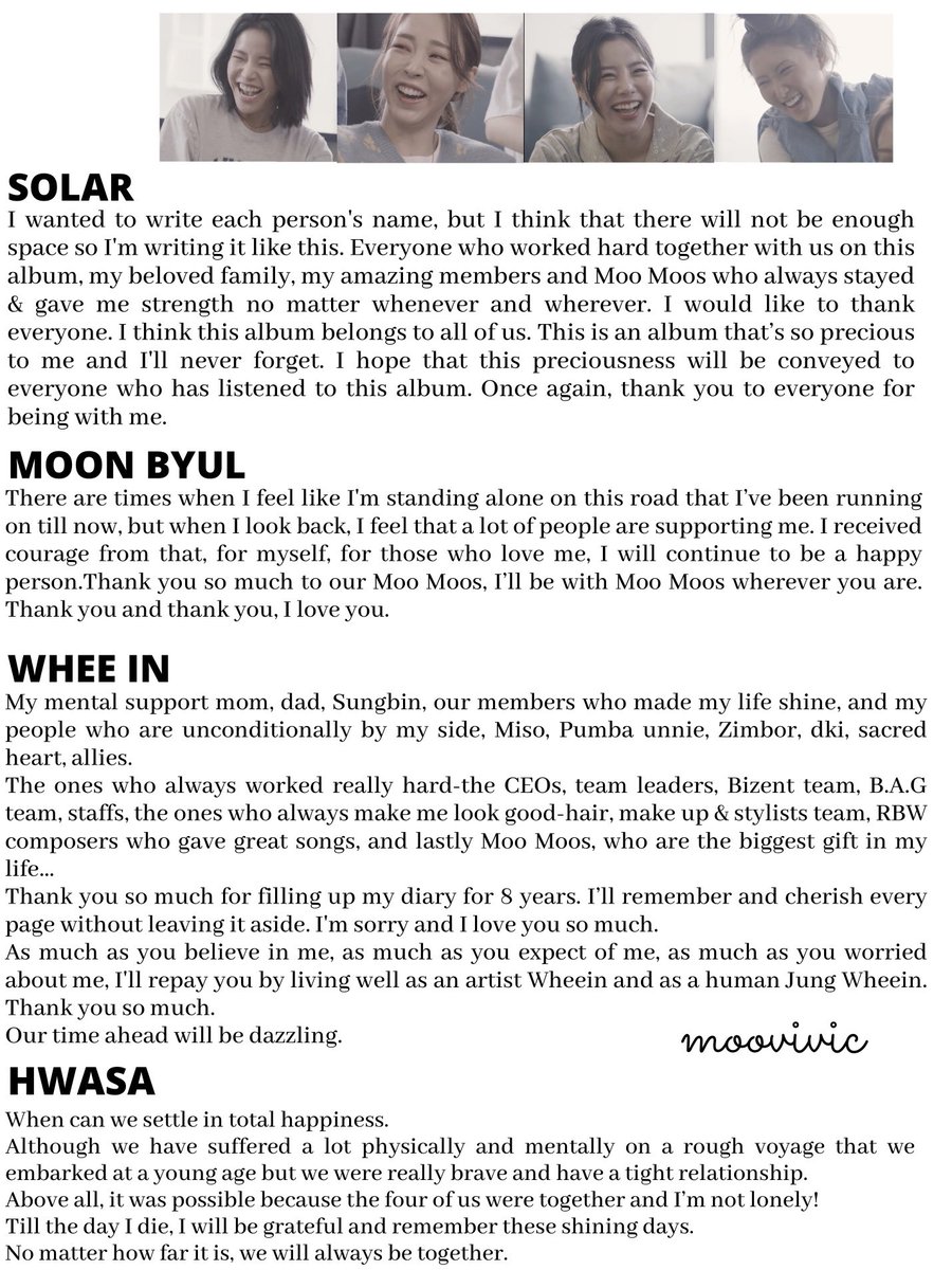 moovivic's tweet photo. From Solar, Moonbyul, Wheein &amp; Hwasa to people they love 

#MAMAMOO #마마무 @RBW_MAMAMOO https://t.co/C98khYWnA1