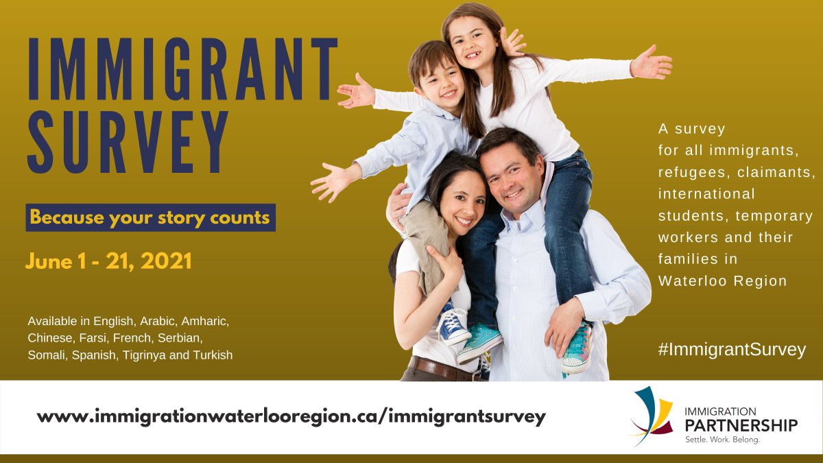 ImmigrationWR's tweet photo. We are welcoming all #immigrants in #WaterlooRegion to take part in the #ImmigrantSurvey that will help shape policy & programs that will serve the immigrant communities.
Your story counts & we want to hear it!
Complete it & enter to win amazing prizes!
https://t.co/BPBXYWbIyS https://t.co/flF6vdtJAi