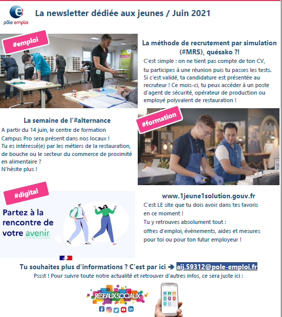 #avecPoleEmploi <a href="/Tourcoing/">rose</a> Newsletter envoyé a nos 872 jeunes accompagnés pour rester a l'affût des opportunités du territoire.