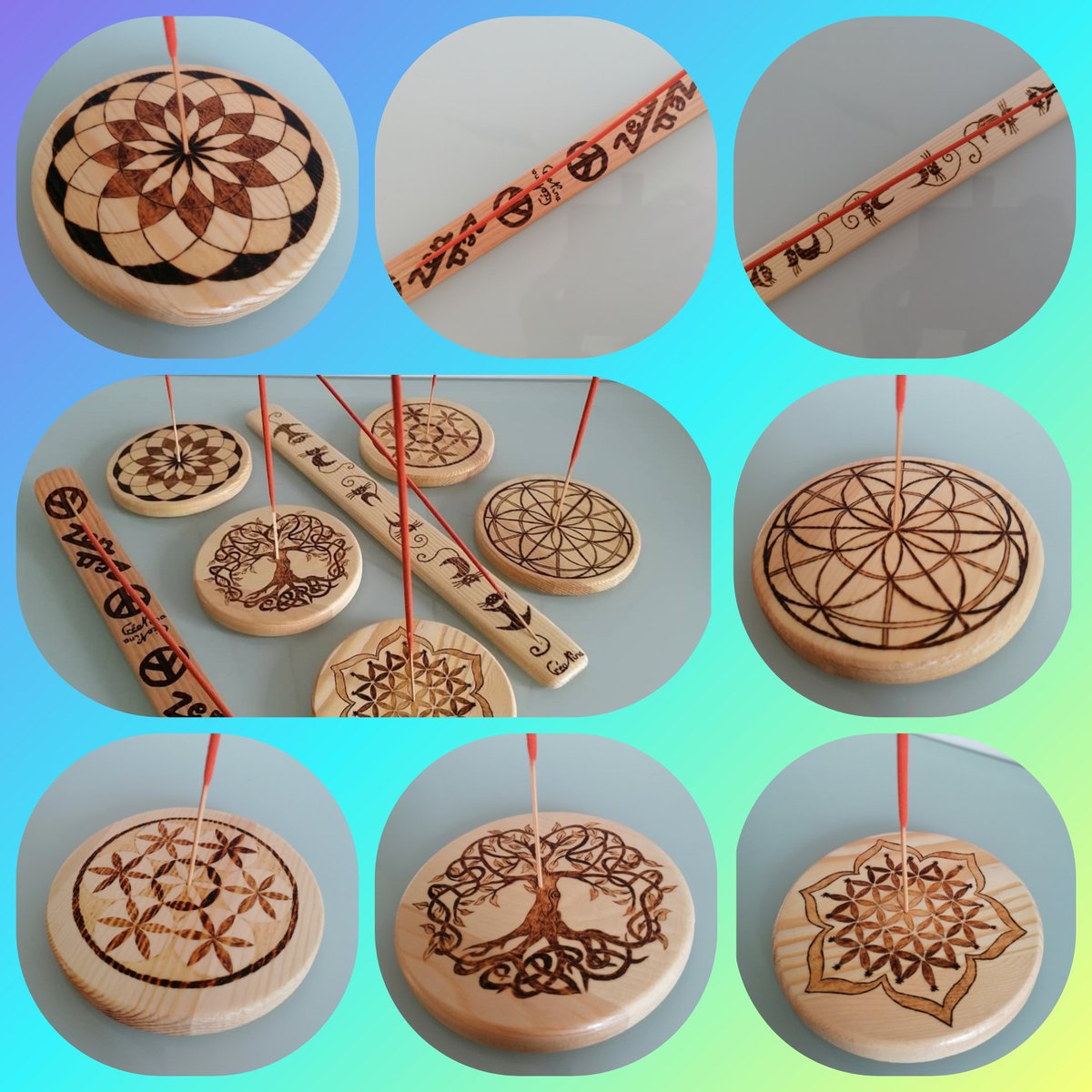 CreaPyrogravure's tweet image. Créations de divers ports encens...
#création #artisanal #pyrogravure #supportbois #créationartisanale #zen #chat #fleuredevie #arbredevie