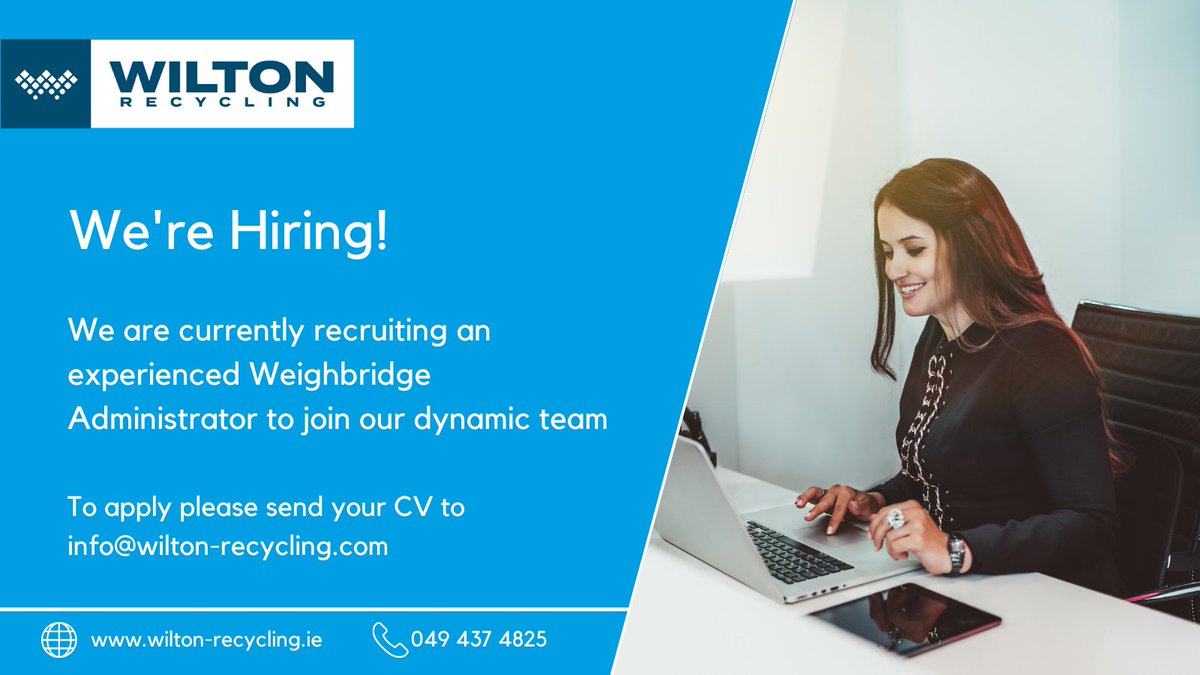 We are currently looking for a Weighbridge Administrator to join our dynamic team! This job is a full time position and will be based in Kiffa, Crosserlough, Co. Cavan. 

*Please email your CV to info@wilton-recycling.com
