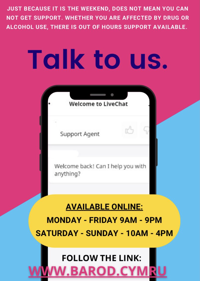 Our office will be closed from 4:30pm today till 9am Monday morning, but don’t stress if you need any support over the weekend head over to our Online Live Chat for support: 📱- barod.cymru #Choicesswansea #choices #support #online #livechat #Barod #drugs #alcohol