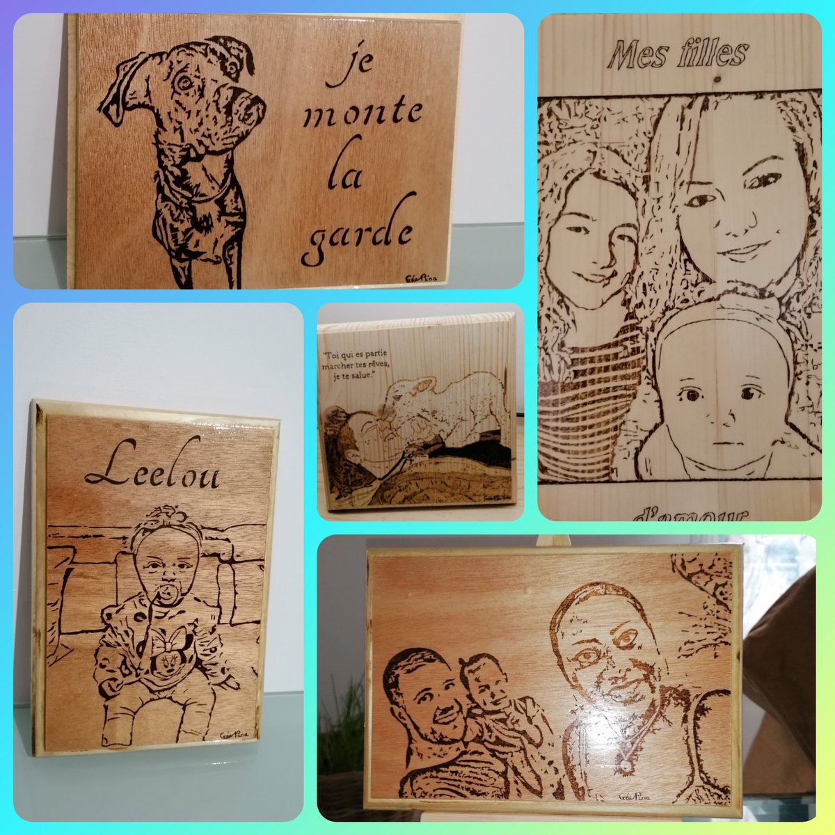 CreaPyrogravure's tweet image. Mes portraits réalisés à partir d&apos;une photo.
#portraitphotos #portrait #photo #pyrogravure #supportbois #créationartisanale #création #artisanal #famille #chien #bébé #filles #agneau
