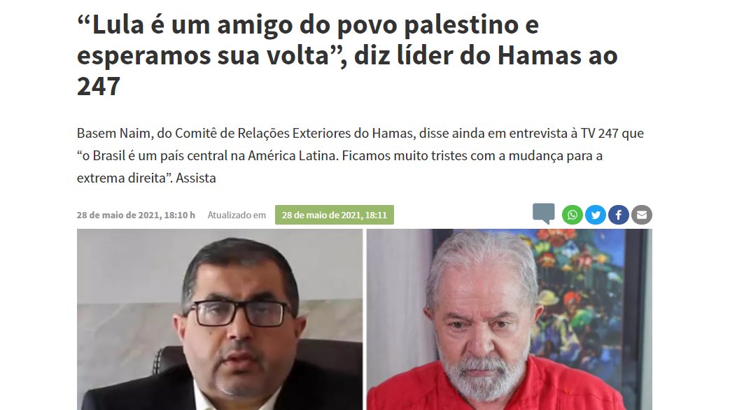 Carla Zambelli on Twitter: &quot;Um dos líderes do grupo terrorista HAMAS elogiou Lula e disse que espera por seu retorno à presidência. E ainda tem gente que APOIA esse ABUTRE! P.S.: o