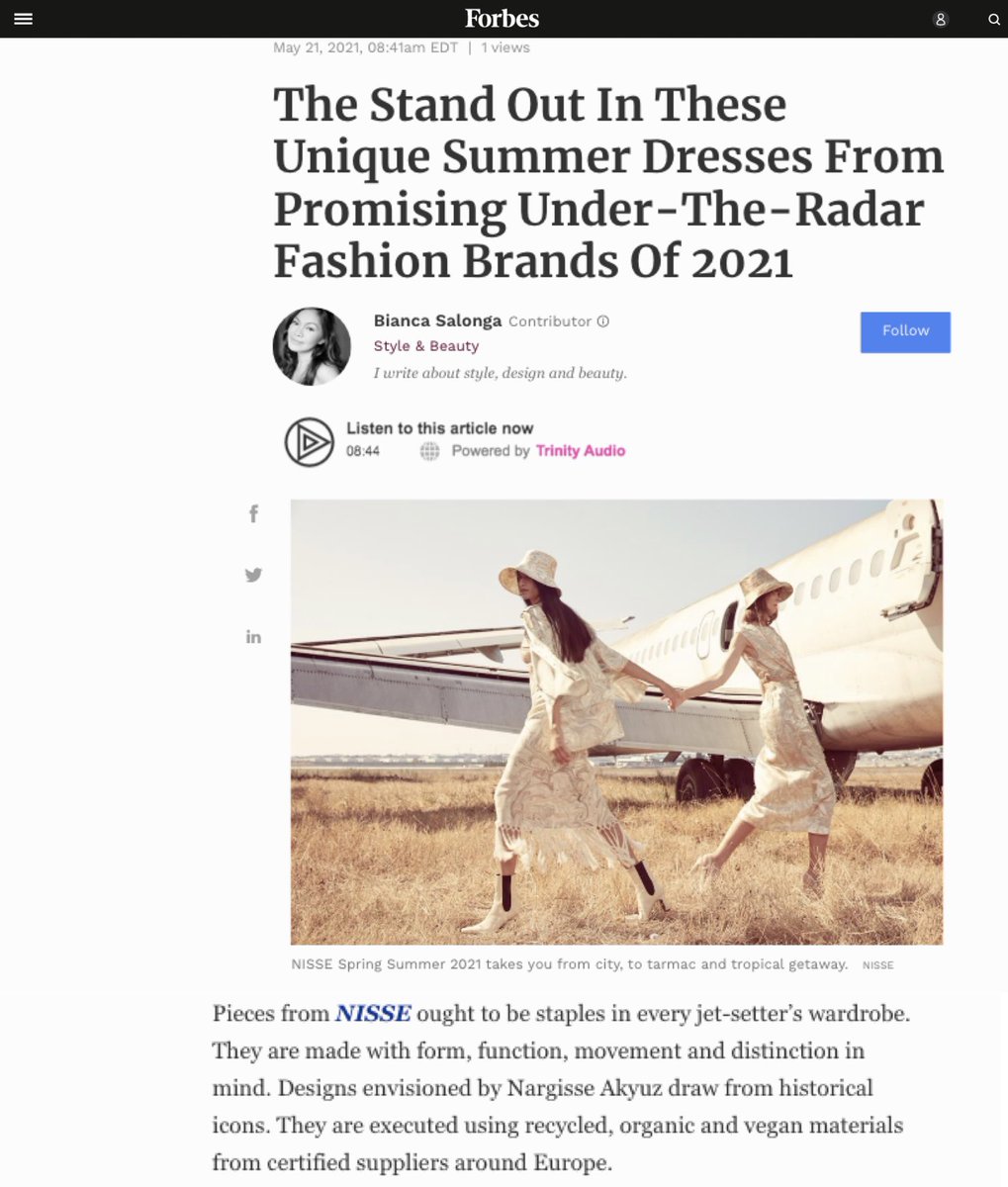 NisseOfficial's tweet photo. Nisse Spring / Summer 2021 featured in @Forbes ✨ 

#sustainability #sustainablefashion #recycled #organic #vegan #forbes https://t.co/tuspOWK4Aa