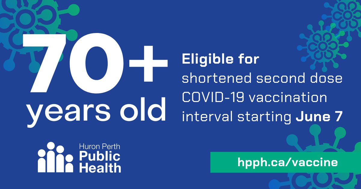 HPPublicHealth's tweet photo. Starting Monday June 7, individuals 70+ AND anyone who received their first dose of an mRNA vaccine (Pfizer/Moderna) on or before April 18 will be able to book at a shortened second dose interval at a future HPPH clinic. 1/2 https://t.co/4G2J1v4Mz6