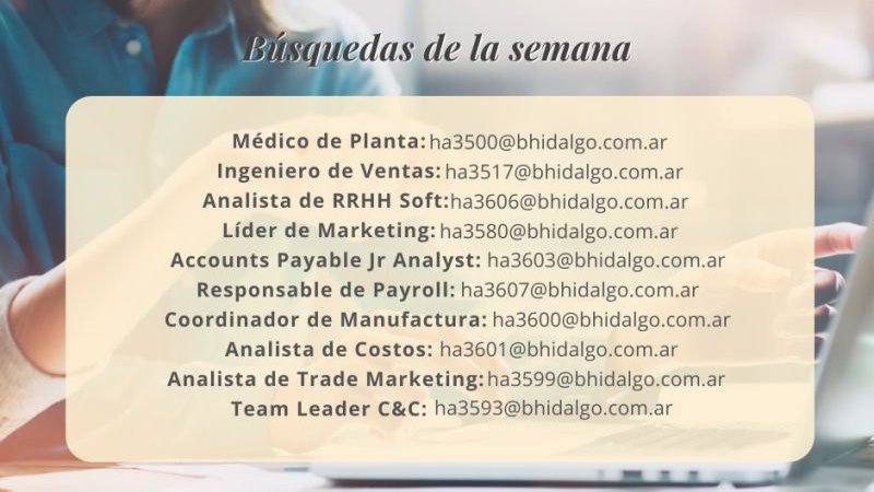 Hidalgo_Asoc's tweet photo. #BúsquedasDeLaSemana

Para más información, ingresá a: https://t.co/I8i3WE6IjQ
Postulate enviando tu CV al mail que figura en cada búsqueda, sin omitir remuneración pretendida.

#busquedalaboral #buscoempleo #recursoshumanos #HidalgoyAsociados https://t.co/235gPYBJ3D