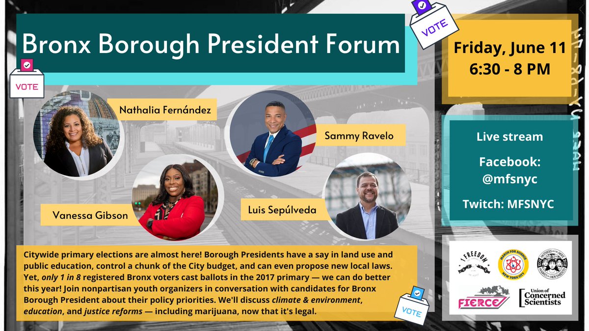 JUNE 10: Join us for a Bronx Borough President Forum @1Freedom2win @FIERCENYC & Mothers on the Move! Brought to you by @ScienceNetwork @UCSUSA fb.me/e/2FQh2reCd
