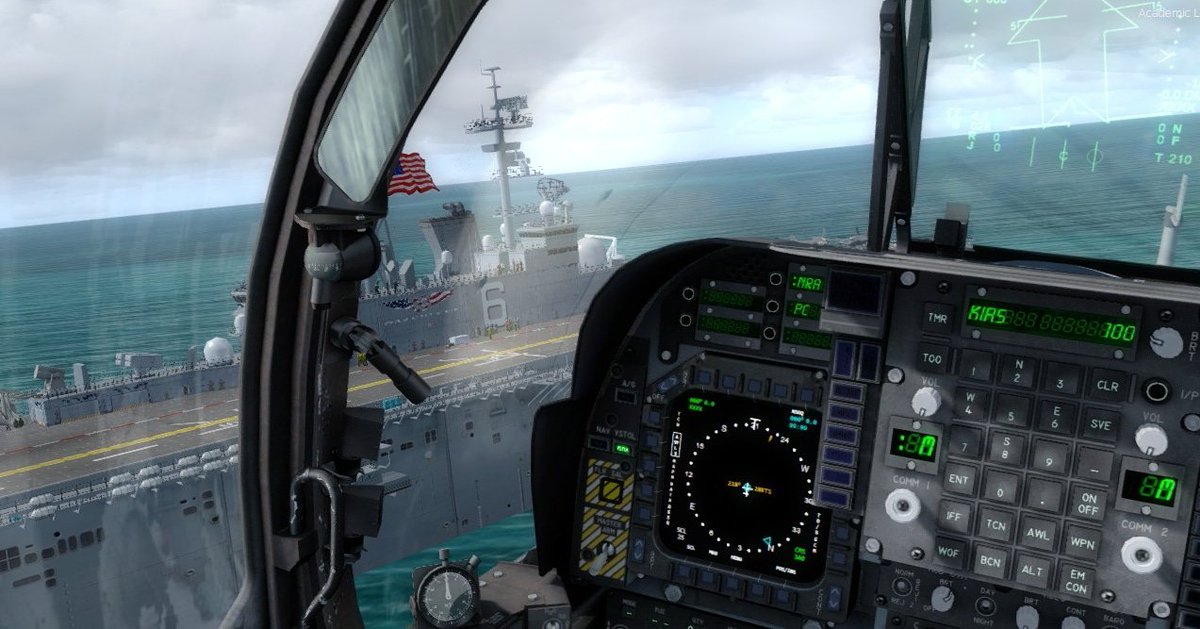 FLOANVirtual's tweet photo. #AV8BIICombatReady &amp; #LHAOperations ⚔ Vuelo de adiestramiento de nuestra #NovenaEscuadrillaVirtual 🇪🇸, con el avión cazabombardero Boeing AV8B Harrier II+ ✈ del #VMAT203 "Hawks" 🦅, en #MCASCherryPoint (#KNKT) Carolina del Norte &amp; #USSAmerica (#LHA6) 🇺🇸 https://t.co/ZulMPaBmJv https://t.co/JF3kdChS1A