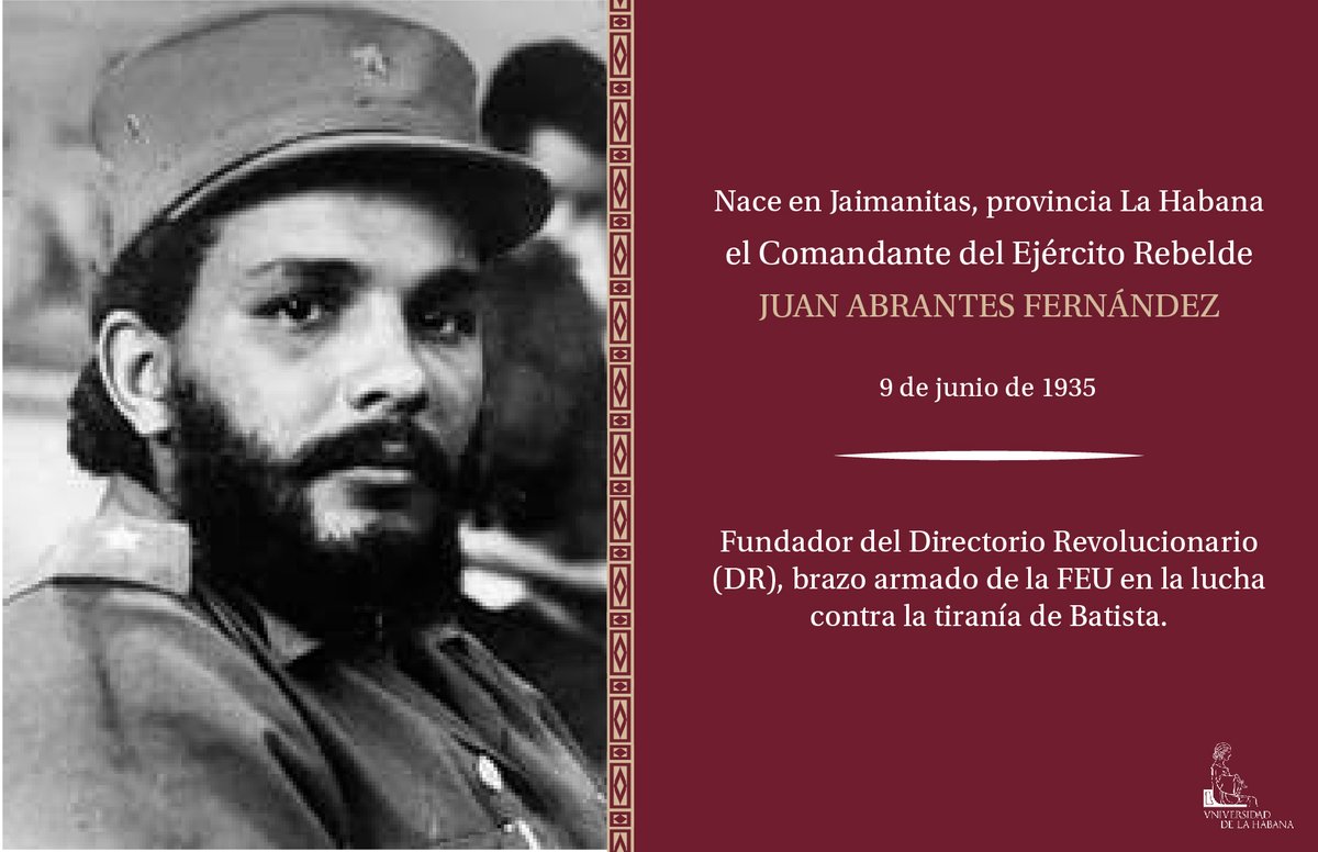UdeLaHabana's tweet photo. Recordamos hoy el 86 aniversario del natalicio del General del Ejército Rebelde, Juan Abrantes, cuyo nombre prestigia el Estadio Universitario de nuestra Casa de Altos Estudios.
#OrgulloUH #SomosUH @UdeLaHabana @CubaMES https://t.co/gY2QSBLlQz