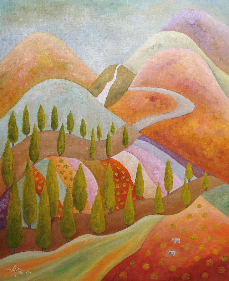 This is my painting 'Swaying Whereabouts'. You can check it out here: fineartamerica.com/featured/swayi… #art #arte #artlovers #kunst #艺术 #oilpainting #contemporaryart #ArtistOnTwitter #landscape #stripes #cypress #trees #mountains #spring #sheep #artprints #road #repost