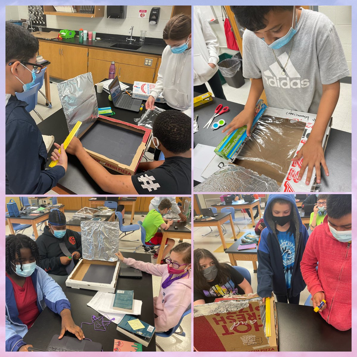 HairstonTeaches's tweet photo. Finished up our Solar Cookers today!
Now I’m just hoping for a weather miracle next week! ☀️🤞🏾(Otherwise students will take them home to test them) 😊
#TeamKidsFirst #WeAreCarroll #TeamLEAD6th @CMMSCougars https://t.co/uCAEomS2vO