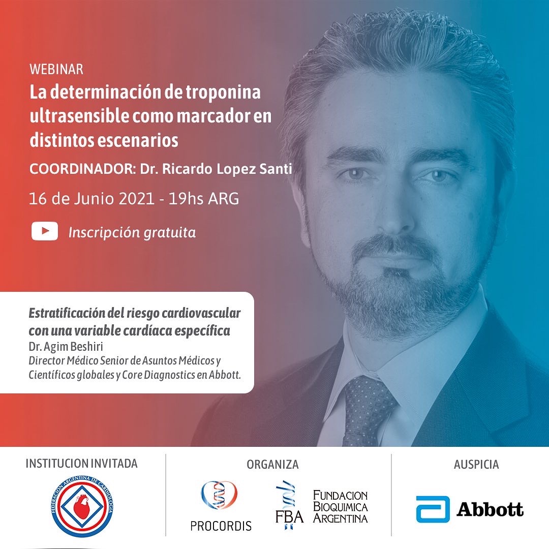 fbioquimicaarg's tweet photo. Nuevo Webinar de FBA, auspiciado por Abbott
👨🔬 Speaker invitado: Dr. Agim Beshiri, Director Médico Senior de Asuntos Médicos y Científicos globales y Core Diagnostics en Abbott.
📆16 de Junio, 19 hs ARG
➕ Inscribite en: https://t.co/IOLvWfypgn
#webinar #abbott #procordis #fba https://t.co/7ChllN4P9Z