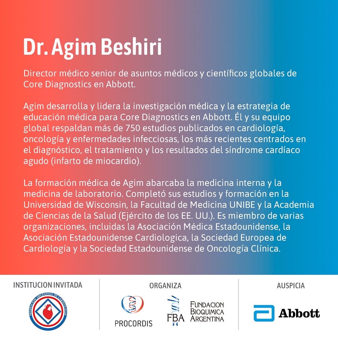 fbioquimicaarg's tweet photo. Nuevo Webinar de FBA, auspiciado por Abbott
👨🔬 Speaker invitado: Dr. Agim Beshiri, Director Médico Senior de Asuntos Médicos y Científicos globales y Core Diagnostics en Abbott.
📆16 de Junio, 19 hs ARG
➕ Inscribite en: https://t.co/IOLvWfypgn
#webinar #abbott #procordis #fba https://t.co/7ChllN4P9Z