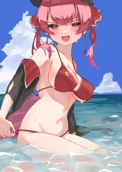 水着のマリン船長描きました〜🏴‍☠️
#マリンのお宝 