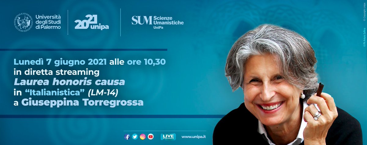 #UniPa conferisce la Laurea magistrale honoris causa in Italianistica (LM-14) a Giuseppina Torregrossa <a href="/gtorregrossa/">gtorregrossa</a> 
📌lunedì 7/06 h10.30 in diretta dalla Sala dei Baroni, Steri
🖥️Segui lo #streaming sul canale YouTube e sulla pagina Facebook di Ateneo
ℹ️ bit.ly/3fu1VLd