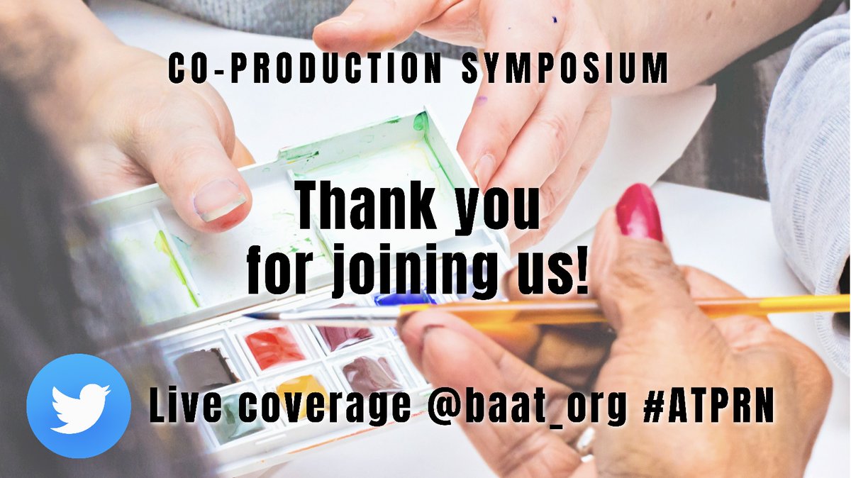 baat_org's tweet photo. And that's a wrap! Thank you so much for joining the #ATPRN symposium on #CoProduction. We are incredibly grateful to the speakers, researchers, service users & colleagues for their contribution.
You can still see our full Twitter coverage via this link: https://t.co/MvsrOj3IZr https://t.co/O0873t7Ygt