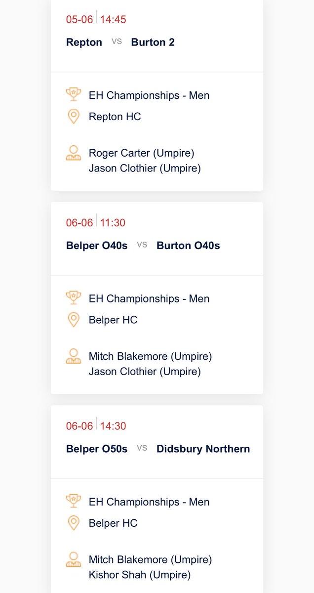 Appointments for this weeks EH Summer Championship Games. Good luck to all our members who are involved. #thirdteam