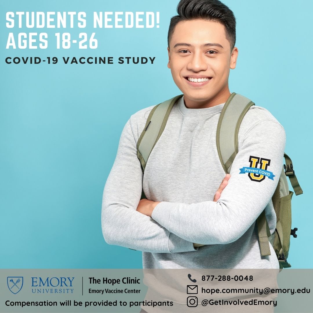 Getinvolvedemo1's tweet image. Are you a student and have not received the COVID-19 Vaccine? Contact us to learn more about a new COVID-19 vaccine study!