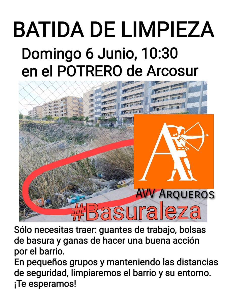 Nos vemos este domingo, batida de limpieza, a las 10:30. Fuera #Basuraleza #Arcosur #DistritoSur #Zaragoza #Valdespartera #RosalesDelCanal #Montecanal <a href="/PlatDistritoSur/">Plat Distrito Sur</a> <a href="/distritosurzza/">distritosurzza</a> <a href="/mads_zgza/">gma medioambienteds</a>