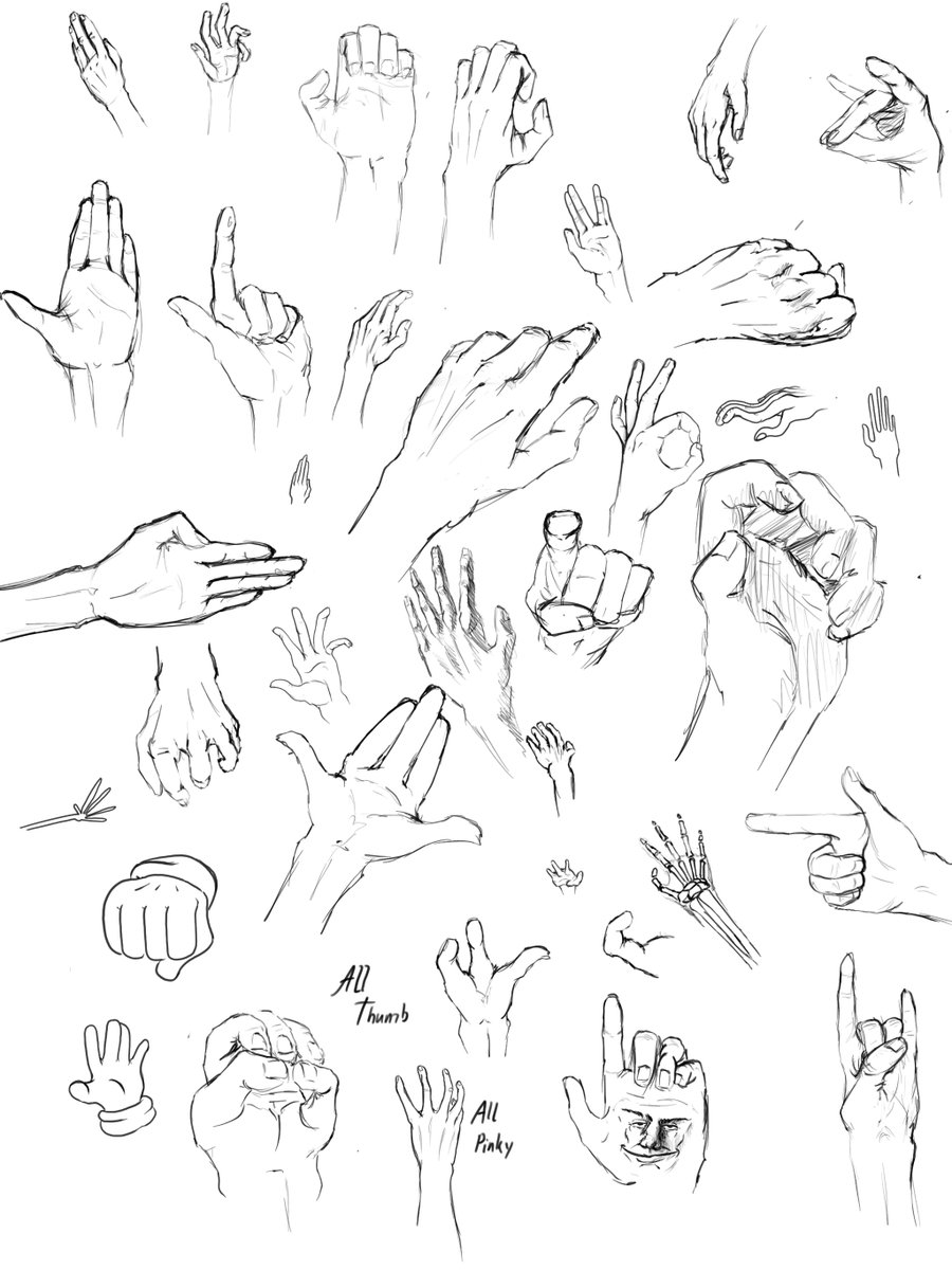Anyways. To my large gathering of 0 followers, I will post my initial skill-level at sketching hands. This is so that I may look back at it in the future, and see that I have absolutely not improved due to my extreme lack of self discipline.
#Sketch