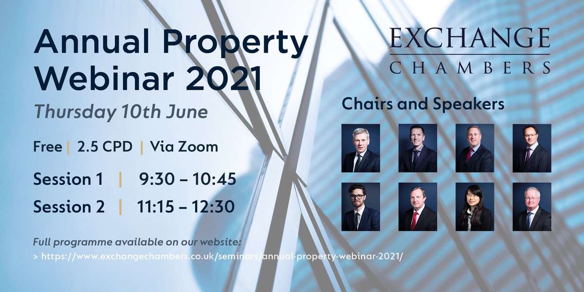 ExchangeC's tweet photo. 🗣️🗣️🗣️ Don't miss our #AnnualPropertyWebinar2021, taking place next Thursday 10th June. The webinar event will consist of two morning sessions and will run from 9:30 - 12:30 in total. For more info, please visit our website: https://t.co/3Fg5ydnDB6 #propertylaw #legalupdate https://t.co/kvyypDJDSw
