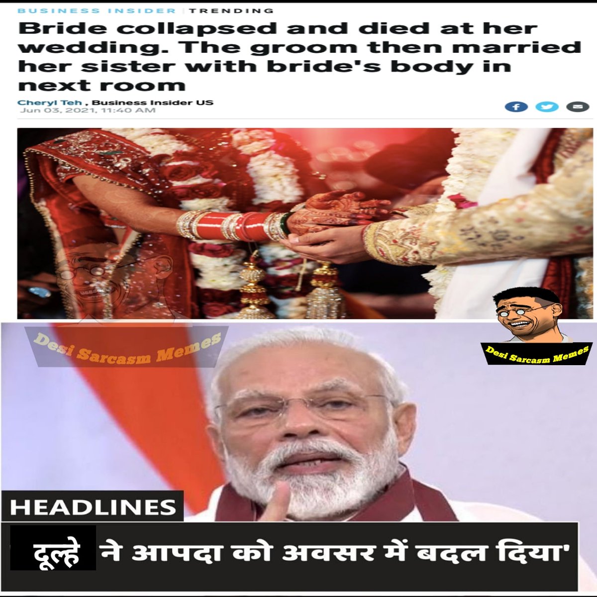 SarcasmMemes2's tweet photo. Aapda ko avsar me badla 😂😂

#MEMES  #boy  #Modi #marriage #DesiSarcasmMemes   #Desi_sarcasm_memes https://t.co/Z3zrNUH1cK