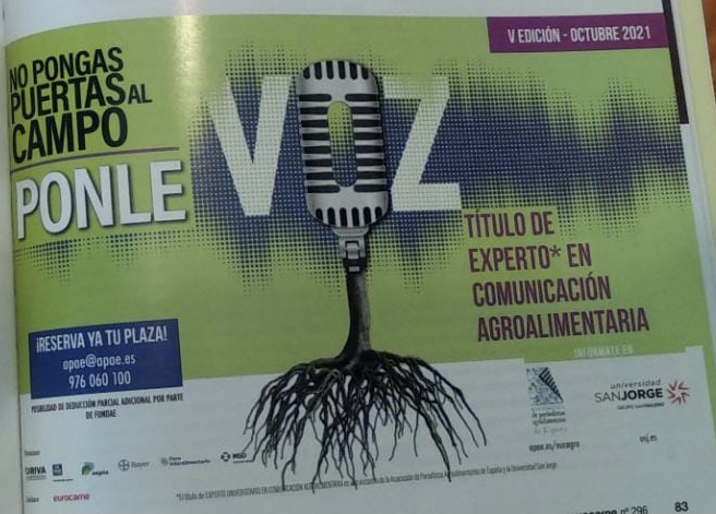 La 5ª edición de <a href="/EUCAgro/">Comunicación Agroalimentaria</a> está cada vez más cerca, ya puedes ver nuestra nueva #publicidad, y saber mucho más de nuestro curso <a href="/APAE_informa/">APAE</a> <a href="/_usj_/">Universidad San Jorge</a> 
✉️apae@apae.es☎️976 060 100 o MD.
Patrocinado por <a href="/AceiteOrujo/">Aceite de Orujo de Oliva</a> <a href="/YaraIberian/">Yara Iberian</a> <a href="/aepla_asoc/">AEPLA</a>  <a href="/Bayer4CropsES/">Bayer Crop Science España</a> <a href="/forointeralimen/">Foro Interalimentario</a> <a href="/MSDAH_es/">MSD Animal Health España</a>