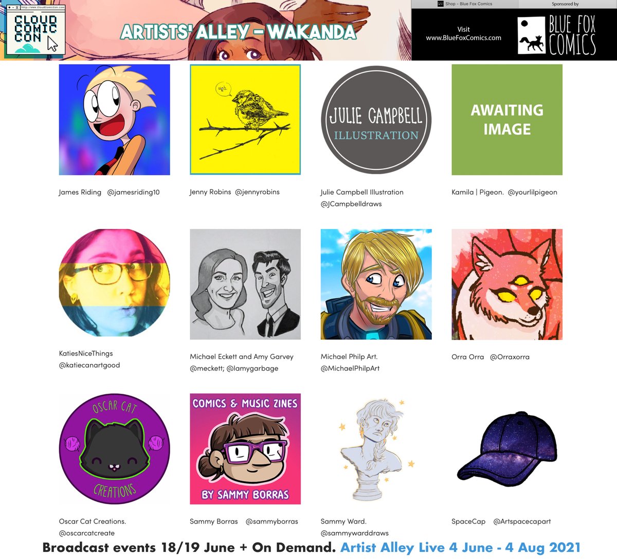 glasgowcomiccon's tweet photo. Artists' Alley - Wakanda 
@jamesriding10
@jennyrobins
@JCampbelldraws
@yourlilpigeon
@katiecanartgood
@meckett
@lamygarbage
@MichaelPhilpArt
@Orraxorra
@oscarcatcreate
@sammyborras
@sammywarddraws
@Artspacecapart 
🛒https://t.co/T99934Xn5P https://t.co/dWv2Q0FM07